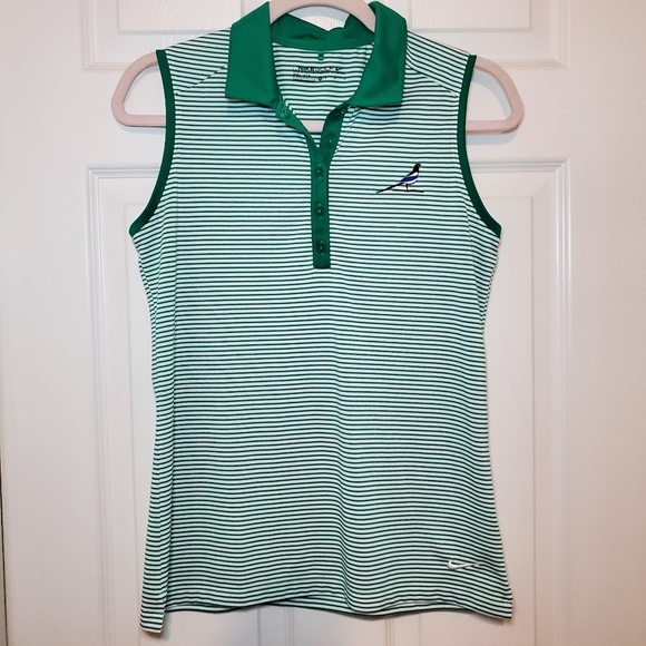 Nike Golf women's sleeveless polo Green stripe pullover size M Embroidered Bird - Picture 1 of 9